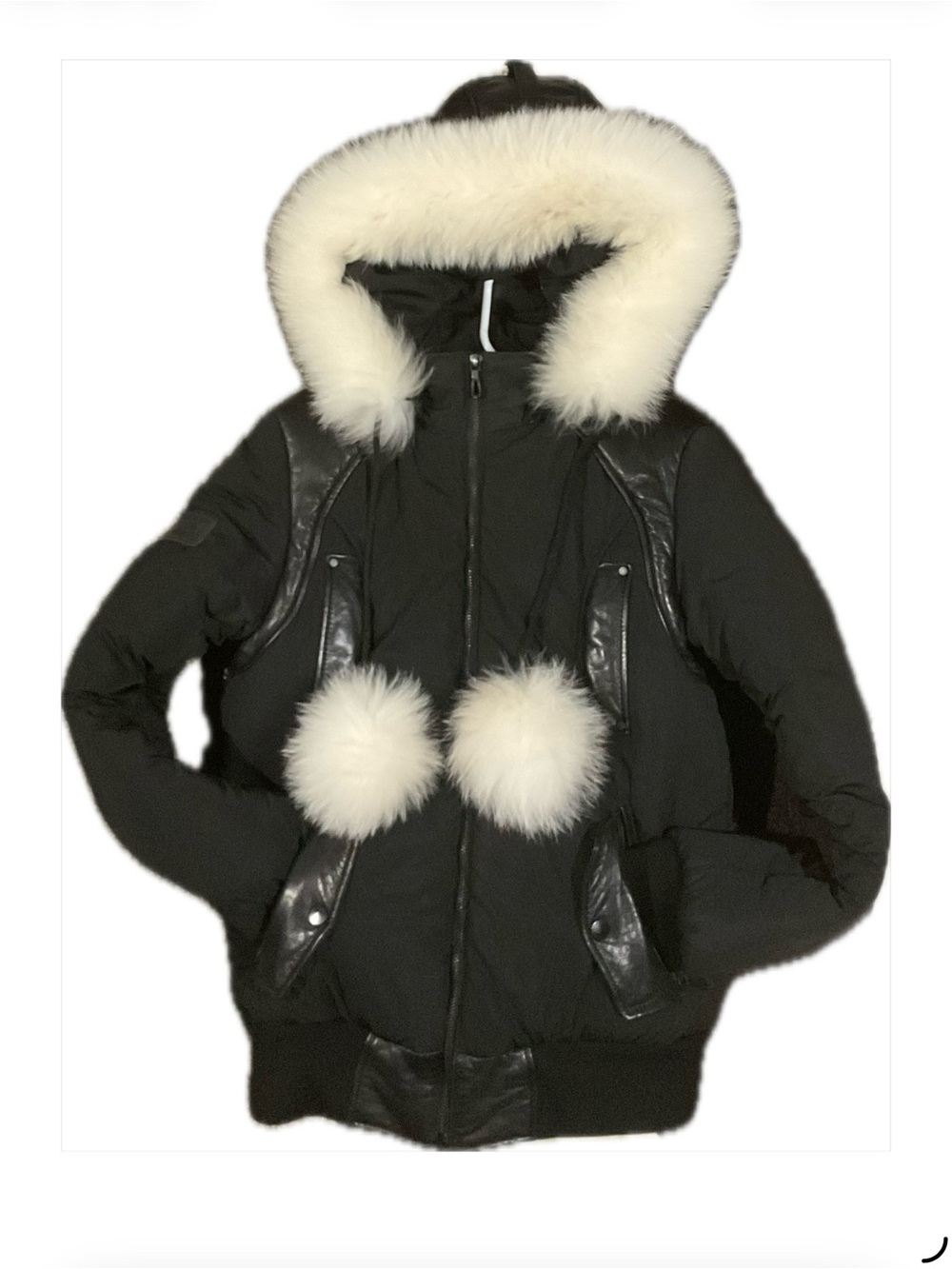 Dimitri Black Hooded Down Coat with White Fur Trim